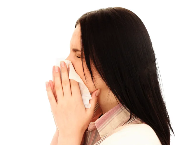 Jovem mulher assoar nariz — Fotografia de Stock