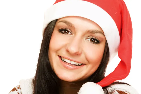 Woman in a Christmas hat — Stock Photo, Image