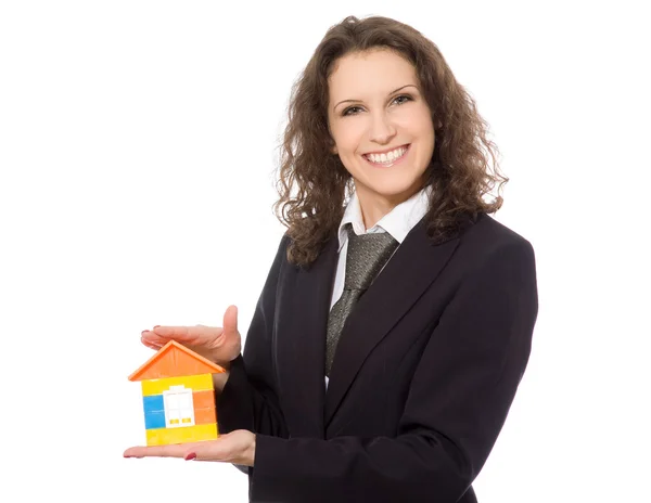 Young woman with little house. — Stock Photo, Image