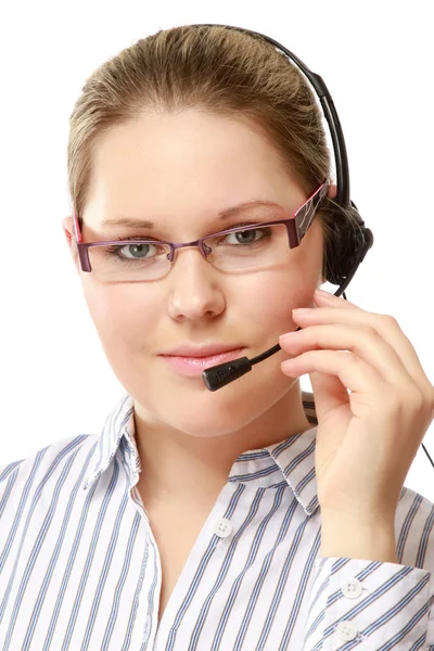 Ung kvinna med ett headset. — Stockfoto