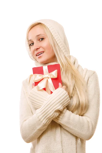 Blonde with xmas gift box — Stock Photo, Image