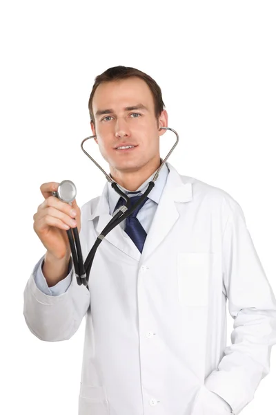 Arzt mit seinem Stethoskop Stockbild
