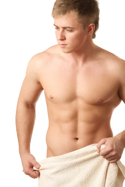 Man covering himself with a towel Royalty Free Stock Images