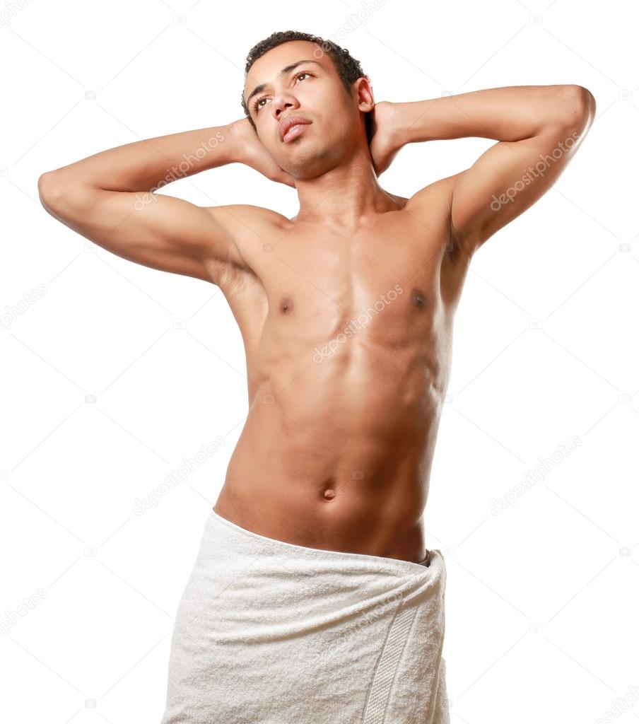 Man covering himself with a towel