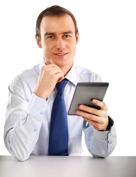 Businessman using computer plane-table — Stock Photo, Image