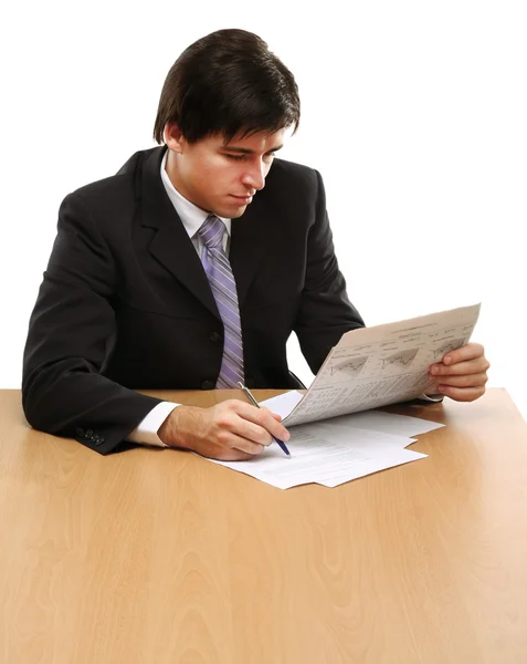 Businessman reading newspaper — Stock Photo, Image