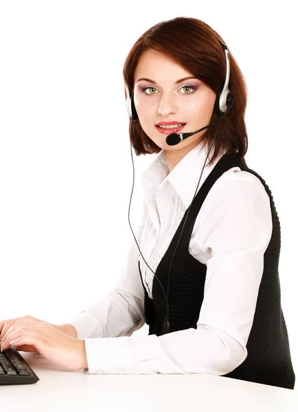 Mujer de negocios con auriculares . — Foto de Stock