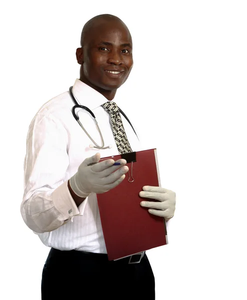 Attractive young doctor with folder — Stock Photo, Image