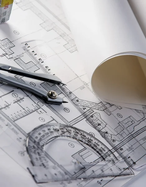 Architecture blueprint & tools — Stock Photo, Image