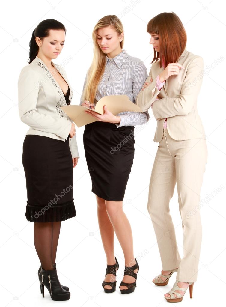 Young women standing with folder