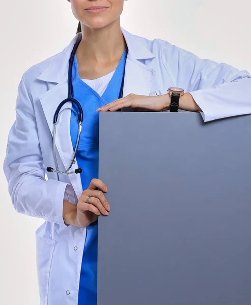 Una Dottoressa Con Cartellone Bianco Donna Medico — Foto Stock