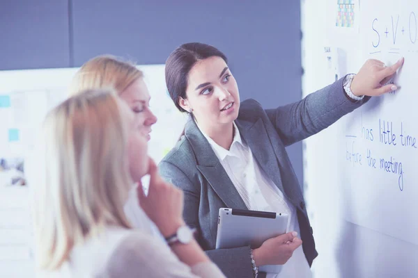 Business Education Office Concept Business Team Flip Board Office Discussing — Stock Photo, Image