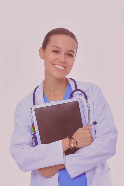 Tablet Bilgisayarı Olan Güzel Bir Kadın Kadın Doktorlar — Stok fotoğraf