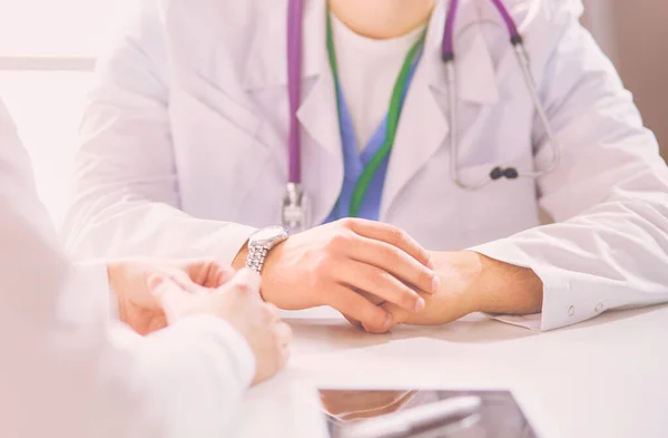 Portrait Male Doctor Laptop Sitting Desk Medical Office — Stock Photo, Image