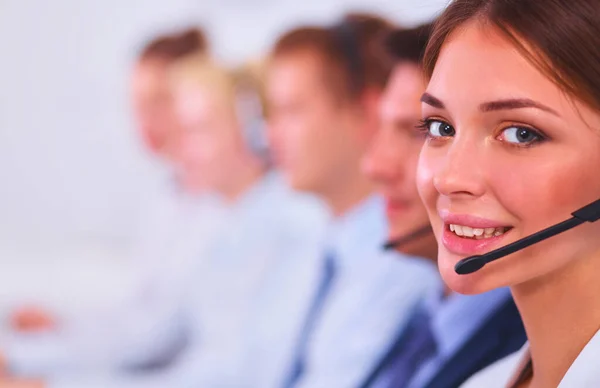 Jovens Empresários Colegas Atraentes Positivos Escritório Call Center — Fotografia de Stock