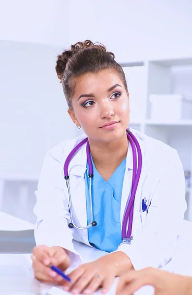 Medical Team Sitting Table Modern Hospital — Stock Photo, Image