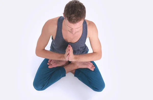 Homme Adulte Yoga Faire Exercice Sur Fond Blanc — Photo