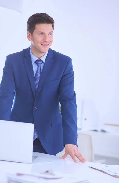 Business Man Manager Standing His Desk Office — Stock Photo, Image