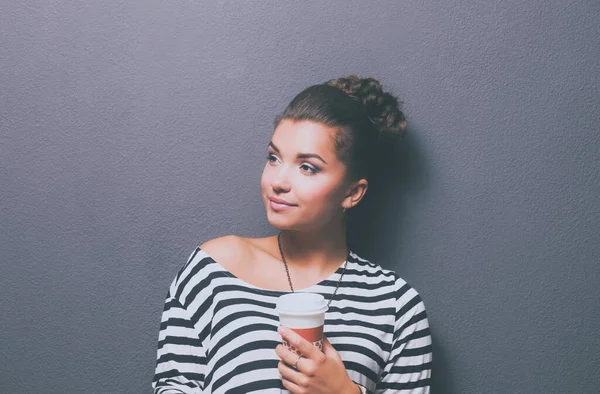 Portrait Young Woman Cup Tea Coffee — Stock Photo, Image