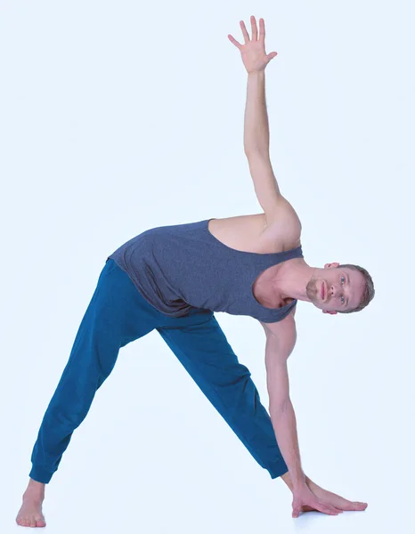 Adult Man Yoga Doing Exercise White Background — Stock Photo, Image