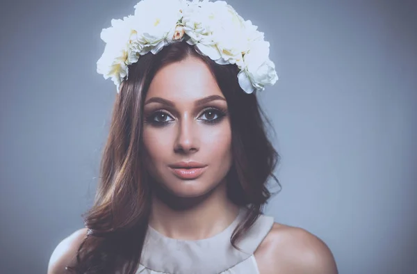 Portrait Beautiful Woman Flowers Her Hair — Stock Photo, Image