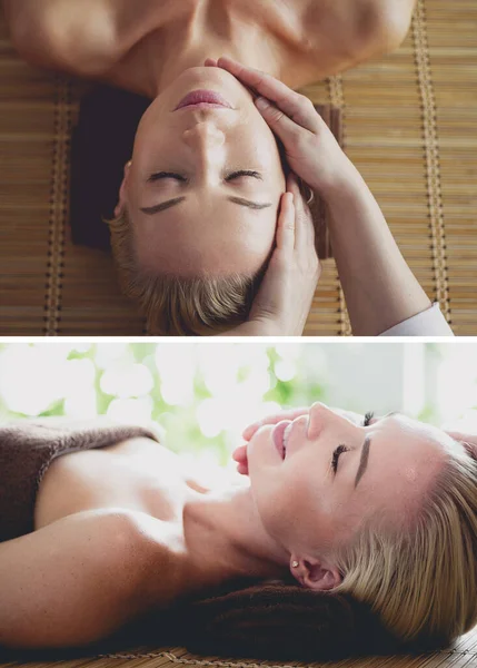 Young Woman Spa Salon Getting Stones Massage — Stock Photo, Image