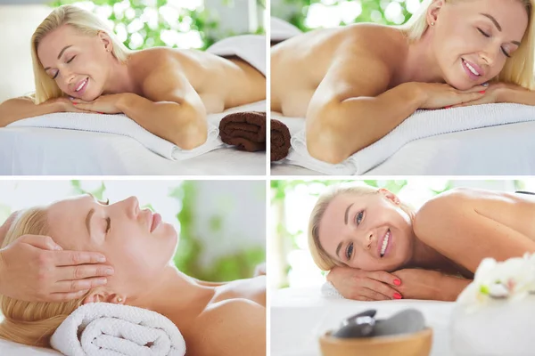 Ung Kvinna Spa Salong Stenar Massage — Stockfoto