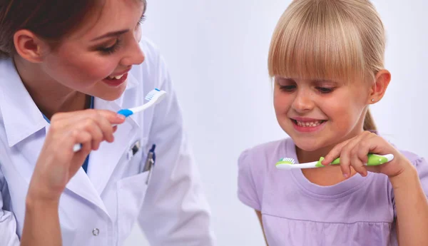 Dentist Little Girl Dentist Office Isolated — стоковое фото
