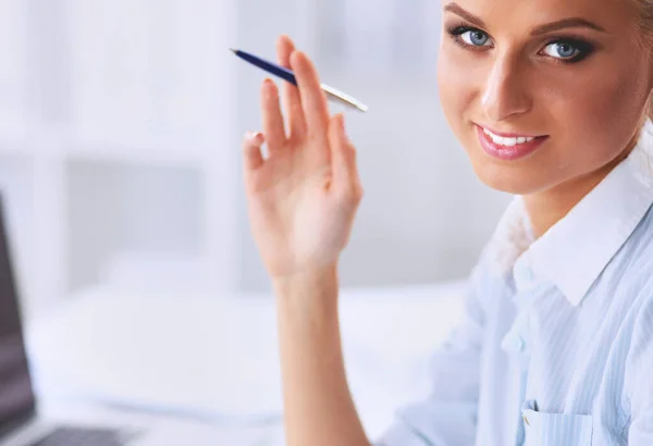 Attractive Businesswoman Sitting Office — Stock Photo, Image