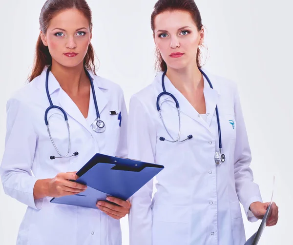 Two Woman Nurse Watching Ray Image Standing Hospital — Stock Photo, Image