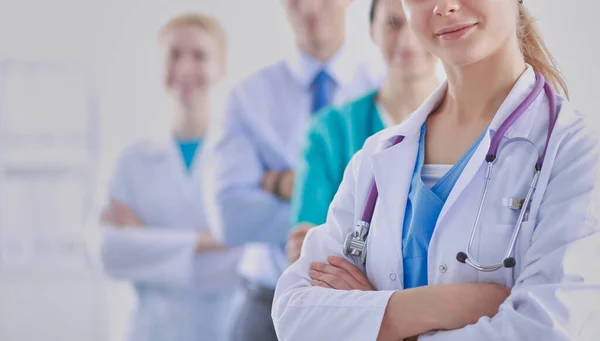 Attractive Female Doctor Front Medical Group — Stock Photo, Image