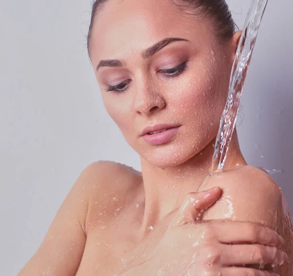 Young Beautyful Woman Shower Bathroom — Stock Photo, Image