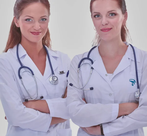 Two Young Woman Doctor Standing Hospital Two Young Woman Doctor — Stock Photo, Image