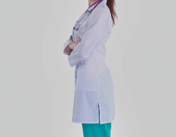 Smiling Female Doctor Folder Uniform Standing Hospital Smiling Female Doctor — Stock Photo, Image