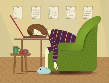 yorgun bir dizüstü bilgisayarda uykuya dalar