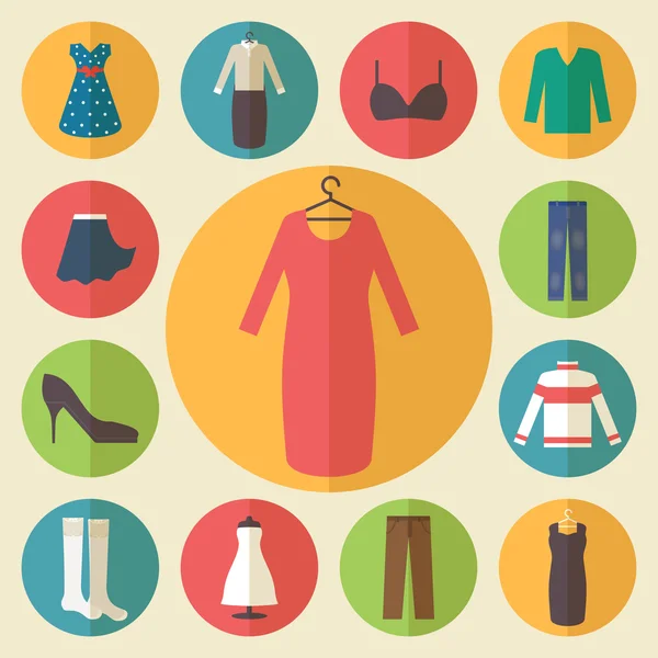 Mujer ropa vector iconos conjunto — Vector de stock