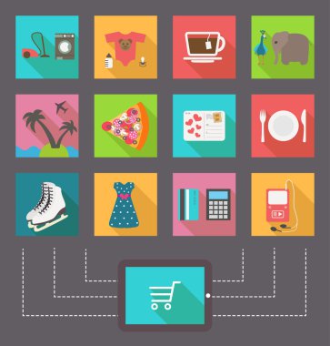 internet alışveriş, e-ticaret etkinliğini. vektör ikonlar