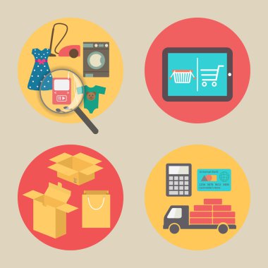 İnternet alışveriş kavramı, düz tasarım vektör ikonlar.