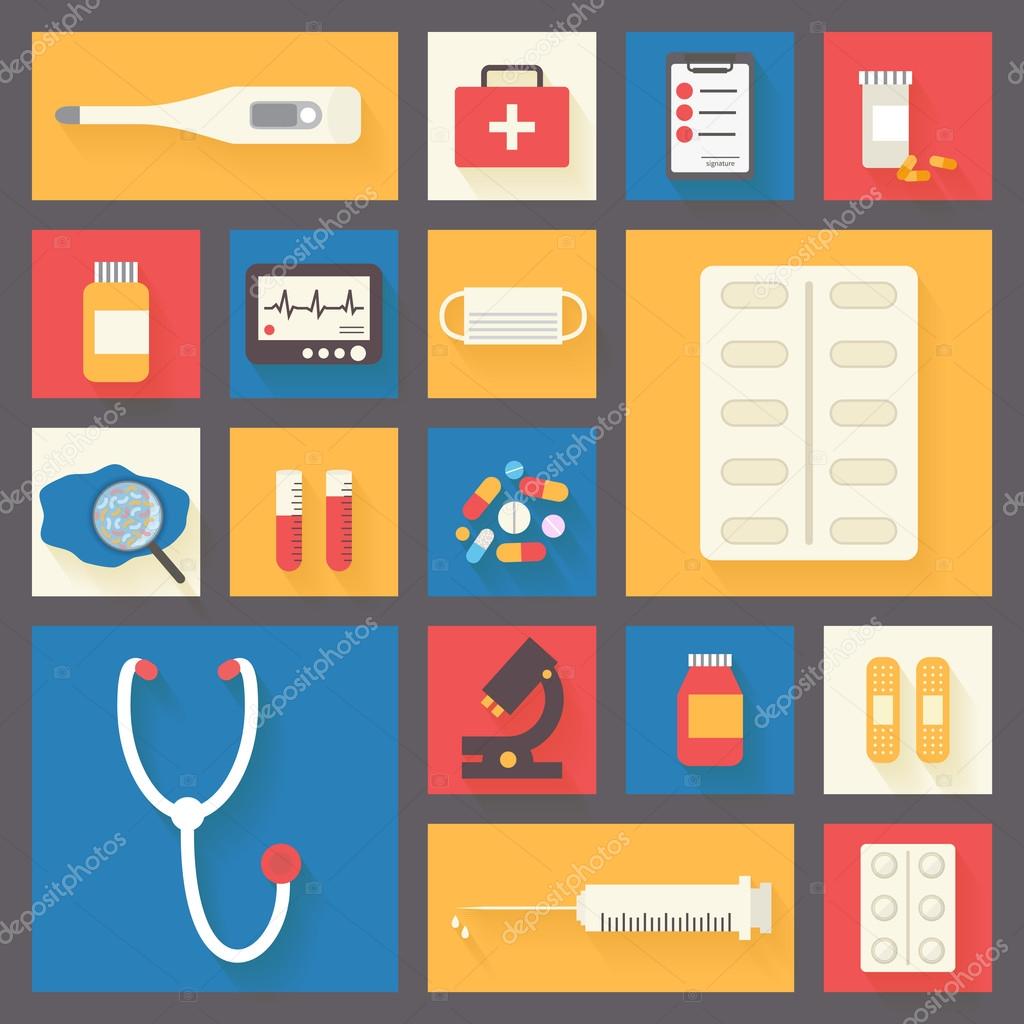 Medical vector icons set. Ambulance and stethoscope. Healthcare infographic elements.