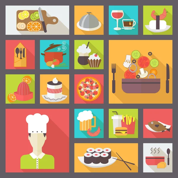 Conjunto de iconos de comida para cocinar, restaurante, comida rápida y menú. Diseño plano vector . — Vector de stock