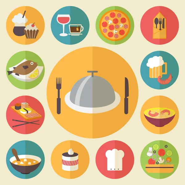 Food icons set for cooking, restaurant, fast food and menu. Flat design vector. — Stock Vector