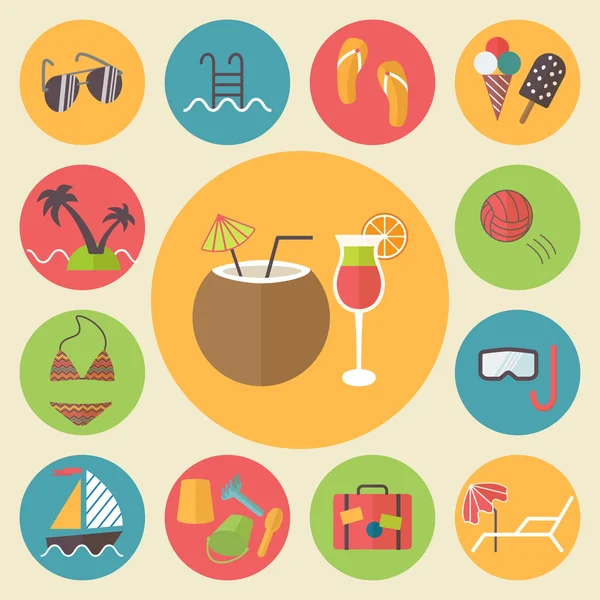 Summer and vacation icons set, flat design vector illustration. — Stock Vector