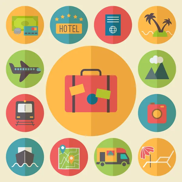Travel, tourism and vacation icons set, flat design vector. — Stock Vector