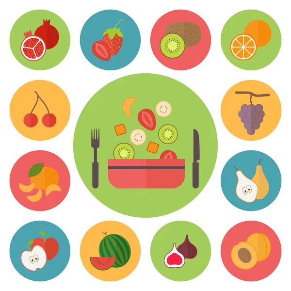 Iconos de vectores de frutas, juego de alimentos para cocinar, restaurante, menú, verduras y comida vegetariana. Diseño plano vector . — Vector de stock