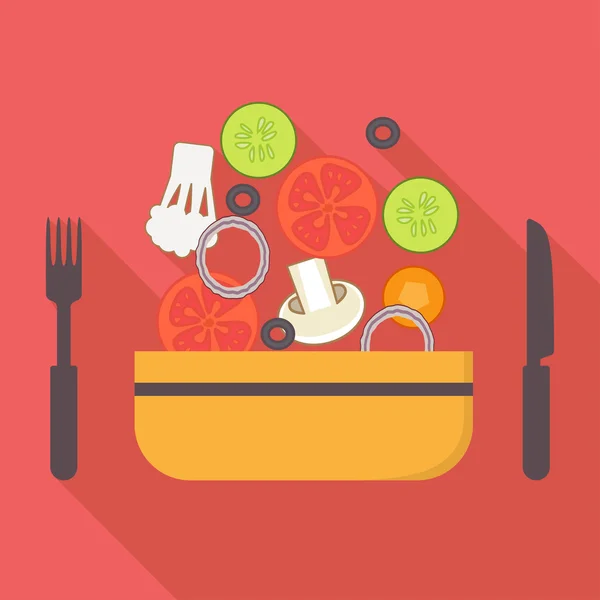 Alimentos e ícones vetor de cozinha, salada vegetariana. Vetor de projeto plano . — Vetor de Stock