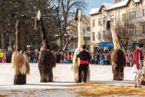 Разлог Болгария Января 2017 Года Люди Традиционных Карнавальных Кукерских Костюмах — стоковое фото