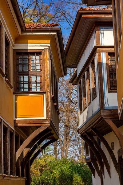 Plovdiv Bulgária Színes Középkori Házak Utca Óvárosban — Stock Fotó