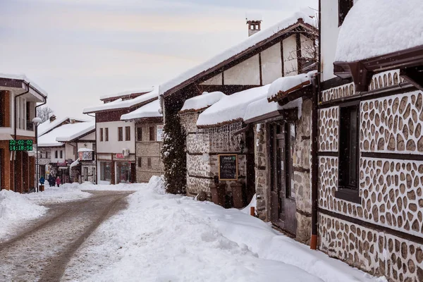 Банско Болгария Февраля 2022 Старый Город Снег Зимой Пирин Улица — стоковое фото
