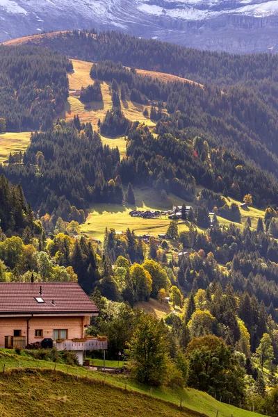 Венген, Швейцария, вид на город и снежные горы — стоковое фото