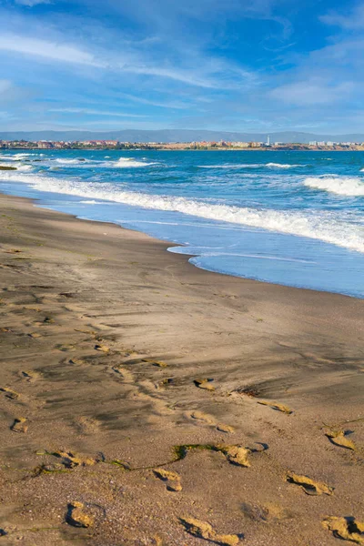 Sandy beach on spit, Pomorie and Aheloy, Bulgaria — Stock Photo, Image